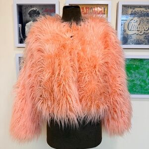 💖 Apricot Pink Faux Fur Cropped Jacket